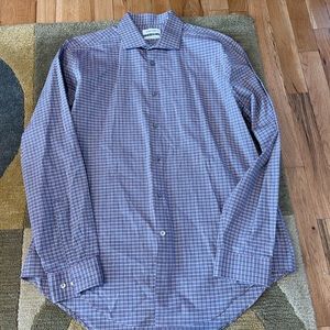Calvin Klein Slim Fit Stretch Purple Plaid Button Down Dress Shirt Men’s Large